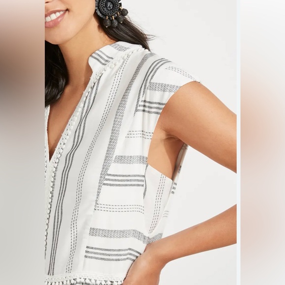 Vineyard Vines Mini Pom Stripe Cover Up Dress, Size XS, Color White/Black - Picture 4 of 14